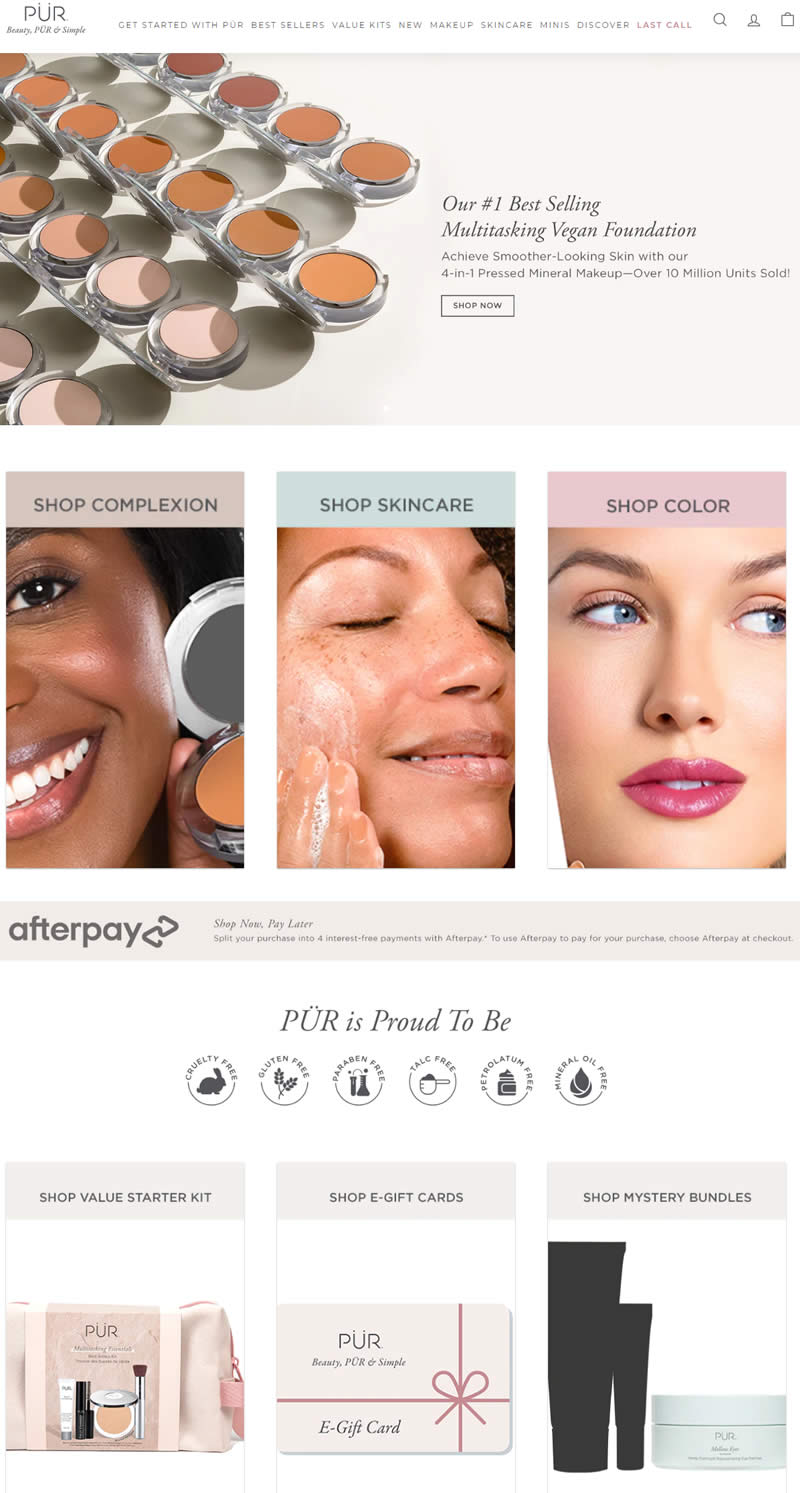 Pur Cosmetics彩妆美国官网首页