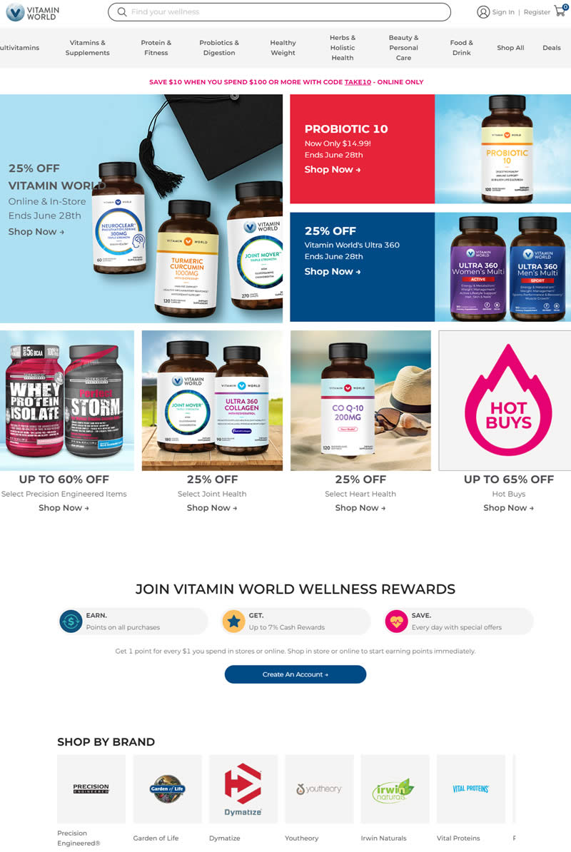Vitamin World维他命世界美国官网首页